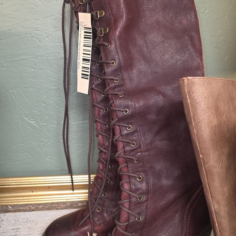Burgundy Lace-Up Leather Boots